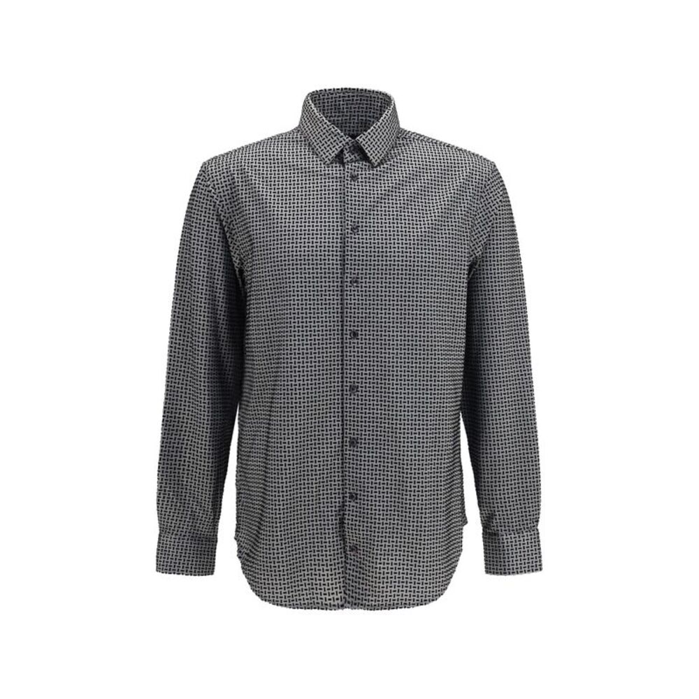 Giorgio Armani Men Cotton Shirt With Geometric Flock Print